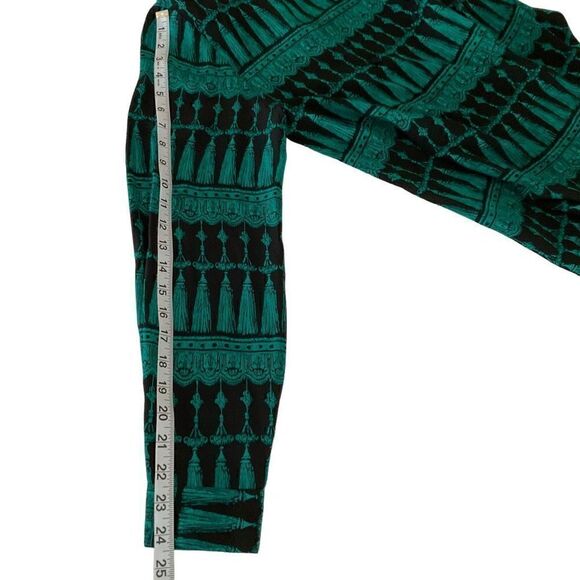 Ann May Blouse Silk Button Down Black Green Tassel Print Long Sleeve Medium - Picture 8 of 11
